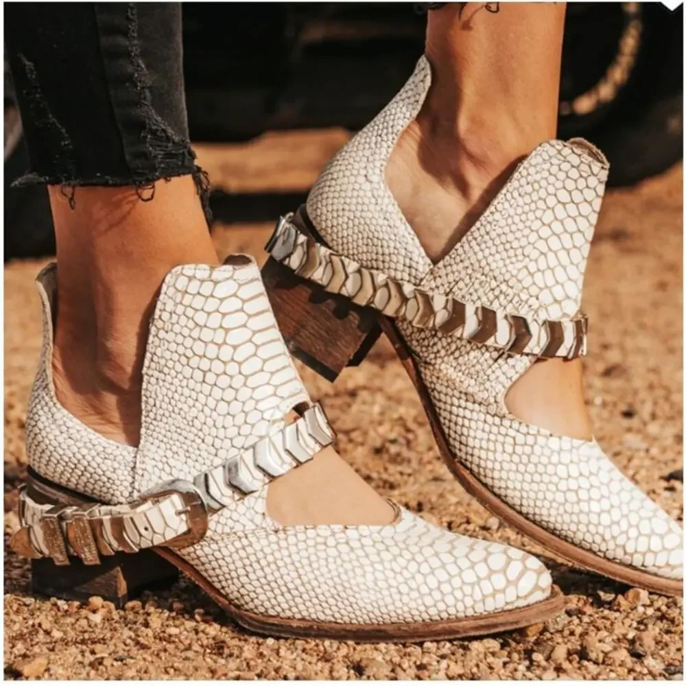 Freebird By Steven Blade White Snake Embossed leather booties